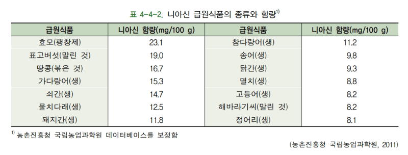 나이아신 많은 식품